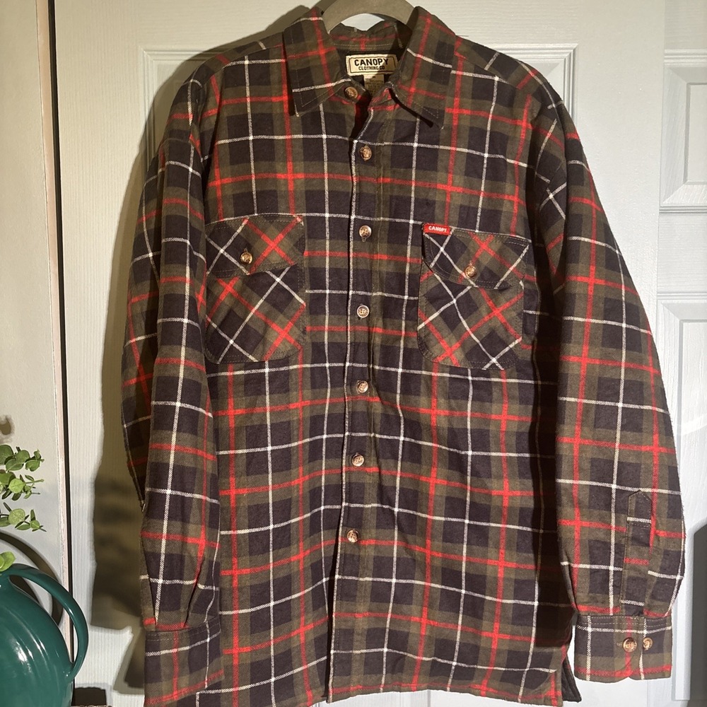 Vtg Canopy Men's‎ Flannel Barn Coat Quilted Chore Shacket Red Green Plaid M